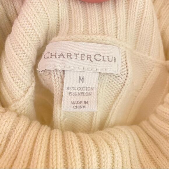 Charter Club Cream Cable Knit Turtleneck Sweater Womens Size Medium Ribbed - Picture 4 of 5
